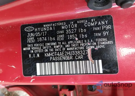 2017 Hyundai Accent Se z USA, uszkodzony, nr VIN KMHCT4AE2HU338327